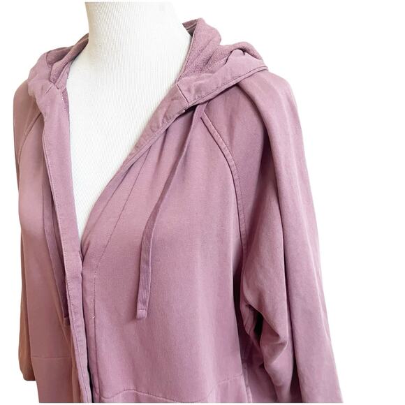 J. Jill Organic Cotton One Button Hooded Sweater Pink Size Large Petite Terry - Picture 3 of 12